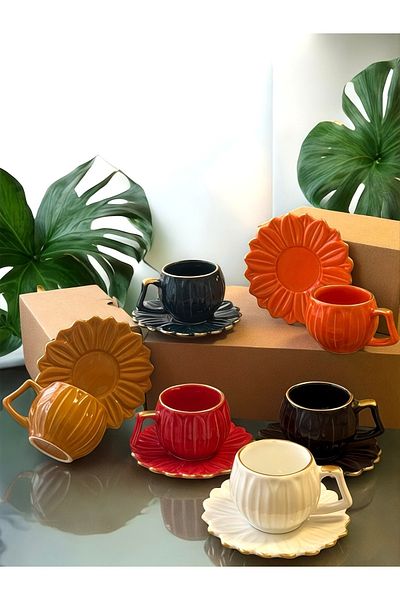 Yumuk Shop Set of 6 Daisy Flora Daisy Coffee Cup Colorful