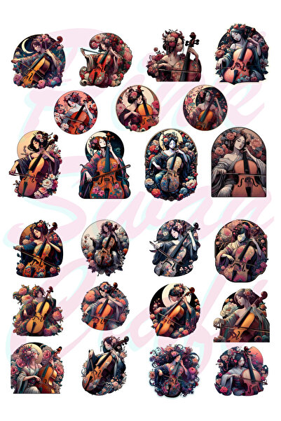 Pink Swan Craft Devojke koje sviraju violu i violinu, set naljepnica, bullet ...