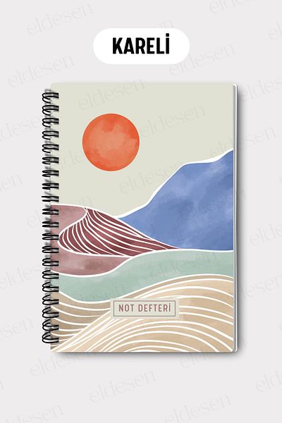 Eldesen Tasarım A5 Spiral Checkered School Notebook, 50 Sheets 100 Pages, Cardboard Cover Notepad