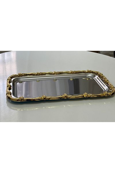 SEVA ÇELİK Steel Large Baton Gold Frame 1 Service Tray 17*33 cm