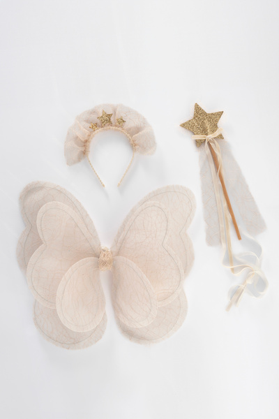 DUCA Σετ γενεθλίων κοριτσιού 3 τεμαχίων με φτερά πεταλούδας 5-8 ετών / Χρώμα εκρού