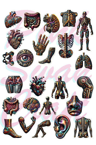 Pink Swan Craft Set naljepnica sa steampunk delovima ljudskog tela, bullet jo...