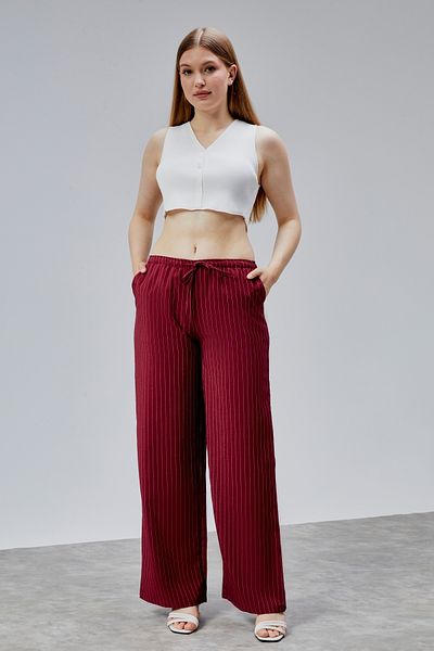 GENIUS STORE Pantaloni de damă Pantaloni cu dungi cu talie înaltă cu buzunare STRIPED-PANT