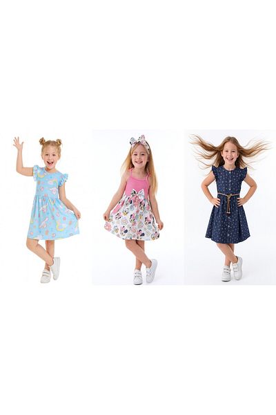 minikiss 3 bucăți One Jeans Rochie de vară din Lycra imprimată pentru fete