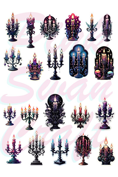 Pink Swan Craft Vintage gotički set nalepnica za svećnjake, bullet journal, s...