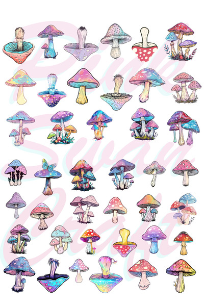 Pink Swan Craft Σετ αυτοκόλλητων ακουαρέλας πολύχρωμα φανταστικά μανιτάρια, π...