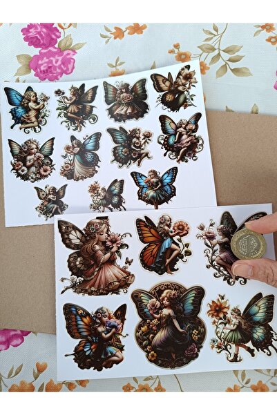 Pink Swan Craft Vintage Scrapbook Flower Holding Butterfly Girls Σετ αυτοκόλλ...