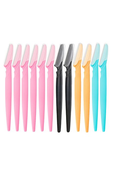 CNKESS 6pink2black2yell2gre 12 Pcs Mix Color Eyebrow Razor Women Face And Body Safe Trimmer Hair Shaver Eye