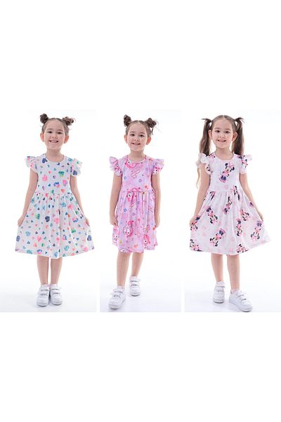 minikiss Rochie pentru fetiță din Lycra imprimată 3 bucăți