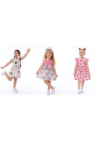 minikiss 3 Pieces Summer Printed Lycra Suprem Fabric Girl's 3-Piece Dress