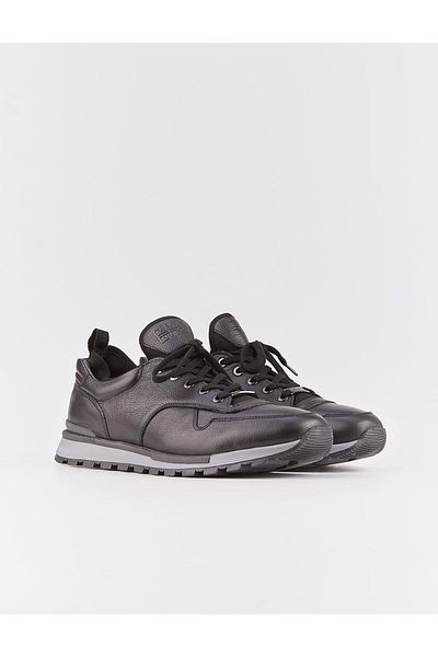 Cabani Genuine Leather Black Lace-Up Men's Sports Shoes with Stretch Detail