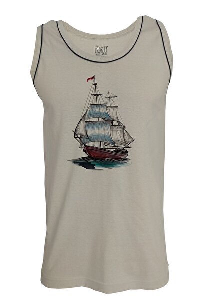 Raf Coll Tricou pentru bărbați cu bretele de culoare piatră, barcă cu pânze, ...