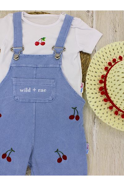 EYMİRGİYİM Straw Hat Cherry Embroidered Denim Salopet Baby Girl Child Set of 2 6-9Months, 9-12Months, 12-18Months, 18-24Months