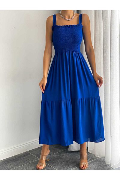rengamoda Rochie de damă albastră Gipeli cu bretele din țesătură din viscoză (135 cm)