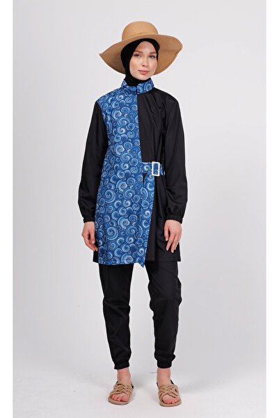 GAVLİA Juno Blue Spiral Hijab Swimsuit Top (Single) - Bag Gift