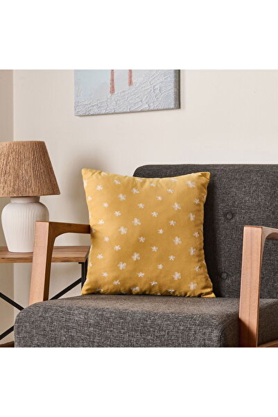 Evidea Pernă moale Granny Summer cu broderie florală - Muștar - 45x45 cm