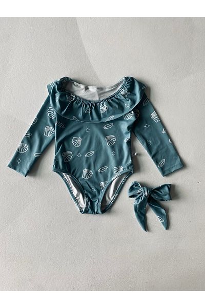 rg kidsstore Costum de baie pentru copii cu mânecă lungă cu volane