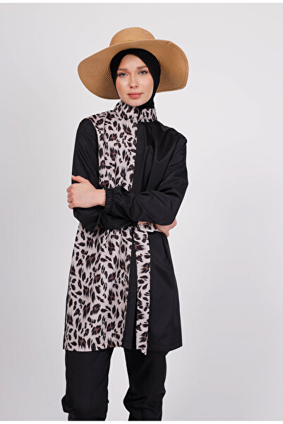 GAVLİA Juno Leopard Patterned Hijab Swimsuit Top (Single) - Bag Gift