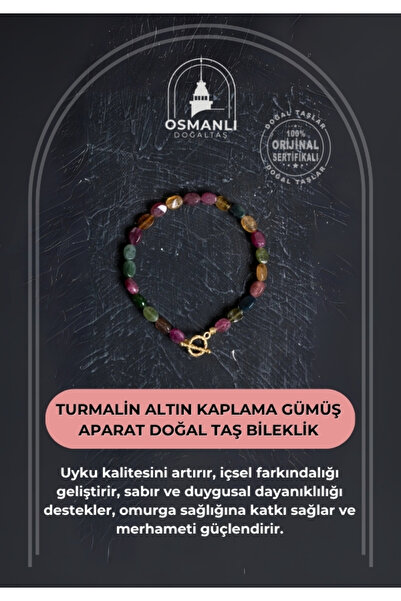 OSMANLI DOĞAL TAŞ Sertifikalı Özel Kesim Turmalin Altın Kaplama Gümüş Aparat ...