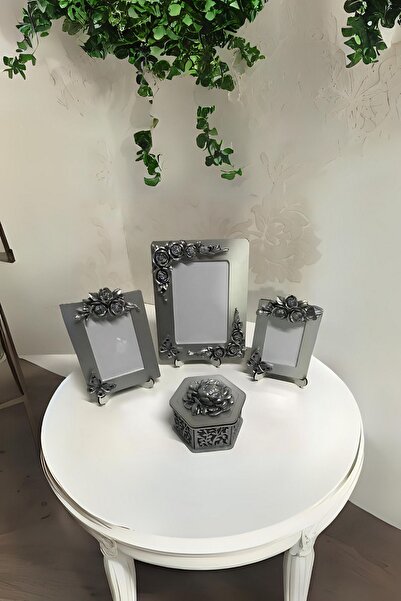 AYDİZAYN Polyester Photo Frames and Candy Holder with Rose and Butterfly Motifs
