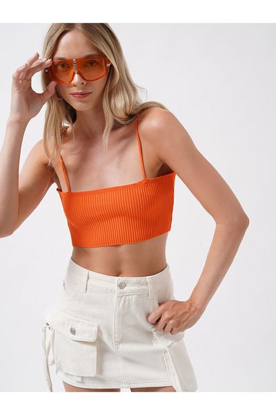 Black Fashion Crop Top portocaliu cu bretele subțiri