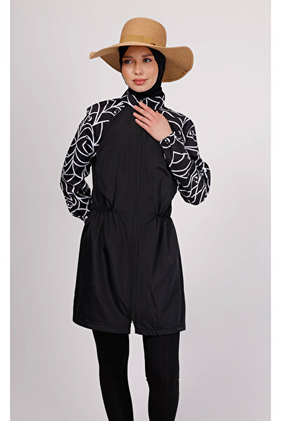 GAVLİA طقم ملابس سباحة حجاب منقوشة هندسية من ميرا (توب + طماق + حقيبة) – طقم ...