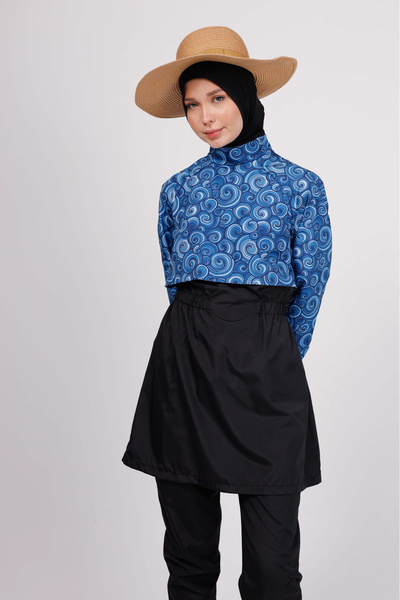 GAVLİA Μπλουζάκι μαγιό Niva Blue Spiral με σχέδιο Hijab (Μονό) - Δώρο τσάντας