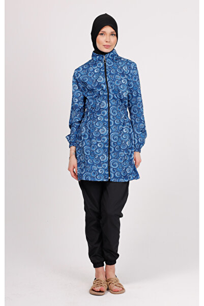 GAVLİA Σετ μαγιό με μπλε σπιράλ σχέδιο Nuu – Σετ 4 τεμαχίων με παντελόνι αλεξίπτωτο (ΜΕ ΜΠΟΝΕΛ)