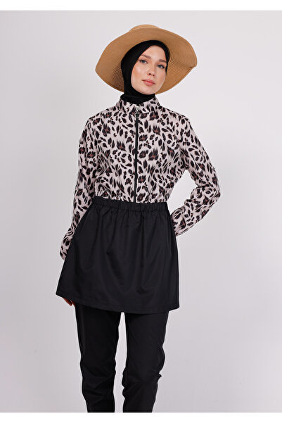 GAVLİA Sore Leopard Patterned Hijab Swimsuit Top (Single) - Bag Gift