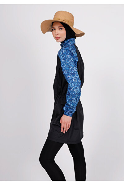 GAVLİA Σετ μαγιό Mira Mavi Spiral Hijab (Τοπ + Κολάν + Τσάντα) – Σετ 3 τεμαχίων με κολάν