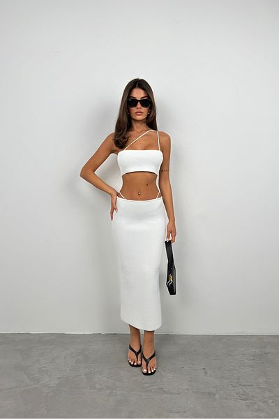 Black Fashion Fusta Maxi Ecru - Design Texturat Detaliat Funie