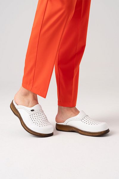ÇİZGİ MEDİKAL White Men's Classic Gold Leather Sabo Slippers Genuine Leather Doctor Nurse Hospital Slippers