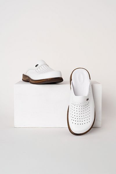 ÇİZGİ MEDİKAL White Men's Classic Gold Leather Sabo Slippers Genuine Leather Doctor Nurse Hospital Slippers
