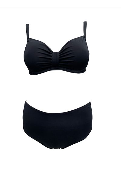 XORVİO Women's Lycra Flexible Stylish Comfortable Plus Size High Waist Battal Underwire Black Bikini Suit