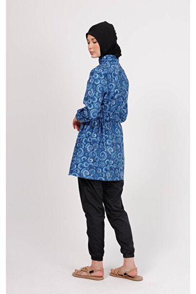 GAVLİA Σετ μαγιό με μπλε σπιράλ σχέδιο Nuu – Σετ 4 τεμαχίων με παντελόνι αλεξίπτωτο (ΜΕ ΜΠΟΝΕΛ)