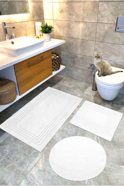 Cotton Crafty Набір бавовняних водопоглинаючих килимків для ванної кімнати, килимок для ванної кімнати, VERA, 3-х предметний набір для унітазу 60x100-60x50-60x60