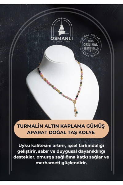 OSMANLI DOĞAL TAŞ Sertifikalı Özel Kesim Turmalin Altın Kaplama Gümüş Aparat ...