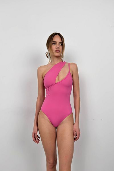 Black Fashion Pink Asymmetrical Thin Strap Swimsuit