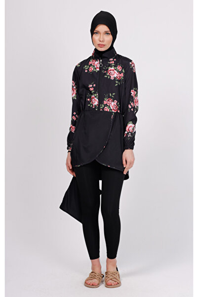 GAVLİA طقم ملابس سباحة حجاب منقوشة بالزهور من رونا - طقم مكون من 4 قطع مع لبا...