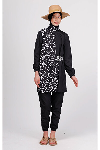 GAVLİA Juno Geometric Patterned Hijab Swimsuit Top (Single) - Bag Gift