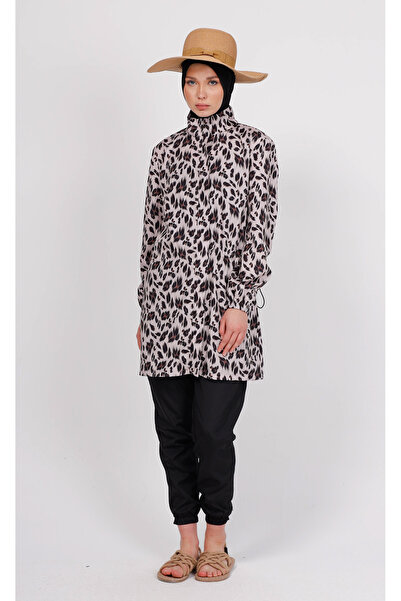 GAVLİA Nua Leopard Patterned Hijab Swimsuit Top (Single) - Bag Gift