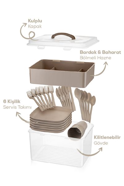 Vienev 33 Piece Picnic Set for 6 People Beige