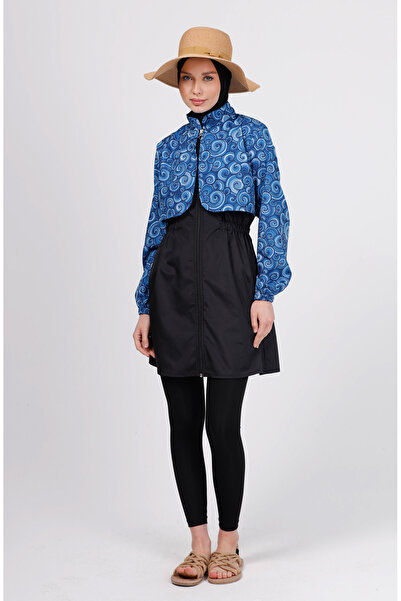 GAVLİA Σετ μαγιό Vera Blue Spiral Hijab (Τοπ + Κολάν + Τσάντα) – Σετ 3 τεμαχίων με κολάν