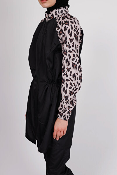 GAVLİA Mira Leopard Patterned Hijab Swimsuit Top (Single) - Bag Gift