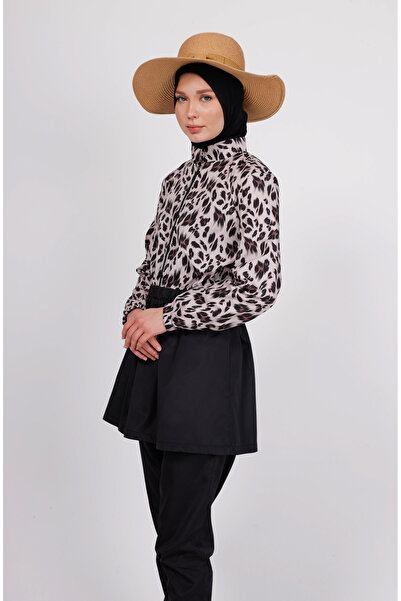 GAVLİA Sore Leopard Patterned Hijab Swimsuit Top (Single) - Bag Gift