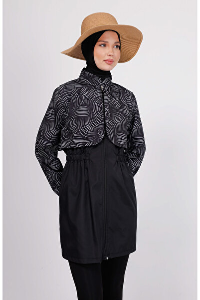 GAVLİA طقم ملابس سباحة حجاب مموج باللونين الأبيض والأسود من Vera (توب + طماق + حقيبة) – طقم مكون من 3 قطع مع طماق