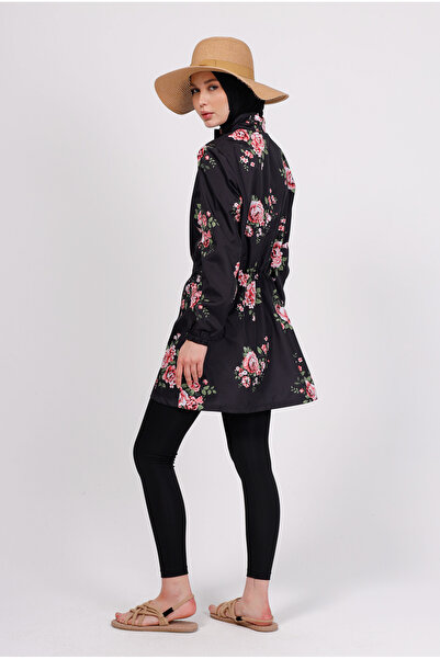 GAVLİA Nua Floral Patterned Hijab Swimsuit Set (Top + Leggings + Bag) – Set of 3 with Leggings