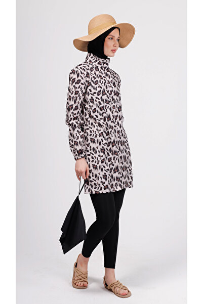 GAVLİA Nua Leopard Patterned Hijab Swimsuit Set (Top + Leggings + Bag) – Set of 3 with Leggings