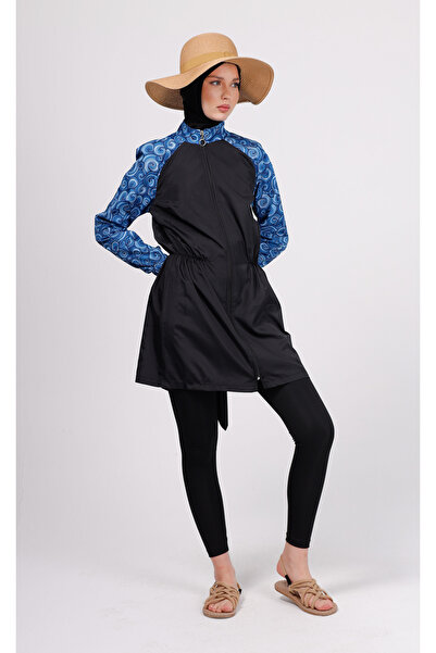 GAVLİA Σετ μαγιό Mira Mavi Spiral Hijab (Τοπ + Κολάν + Τσάντα) – Σετ 3 τεμαχίων με κολάν