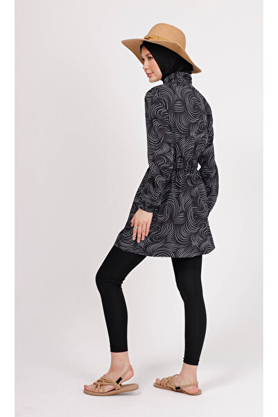 GAVLİA Nuu Black and White Wave Hijab Swimsuit Top (Single) - Bag Gift